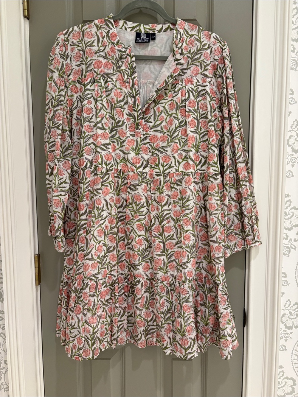 Madison Mathews Floral Tunic Top in Pink & Green